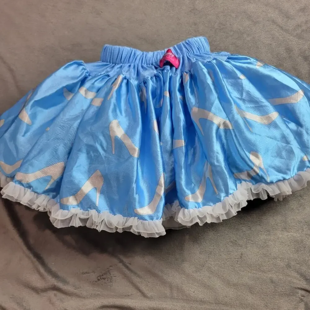 Disney Couture Cinderella Tutu Skirt Girls Size 6 Blue Full Circle Heel All Over